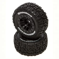 Duratrax SpeedTreads Shootout SC Front Rear Black Mounted (2): Traxxas Slash, ECX 4X4 for Tires & Wheels