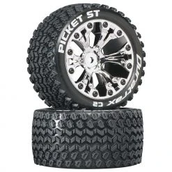 Duratrax Picket ST 2.8" 2WD Mounted 1/2" Offset Tires, Chrome (2) for Tires & Wheels