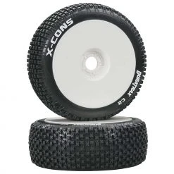 Duratrax X-Cons 1/8 C2 Mounted Buggy Tires, White (2) for Tires & Wheels