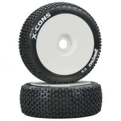Duratrax X-Cons 1/8 C3 Mounted Buggy Tires, White (2) for Tires & Wheels