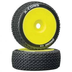 Duratrax X-Cons 1/8 C2 Mounted Buggy Tires, Yellow (2) for Tires & Wheels