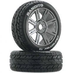 Duratrax Bandito 1/8 Buggy Tire C2 Mounted Spoke Tires, Chrome (2) for Tires & Wheels