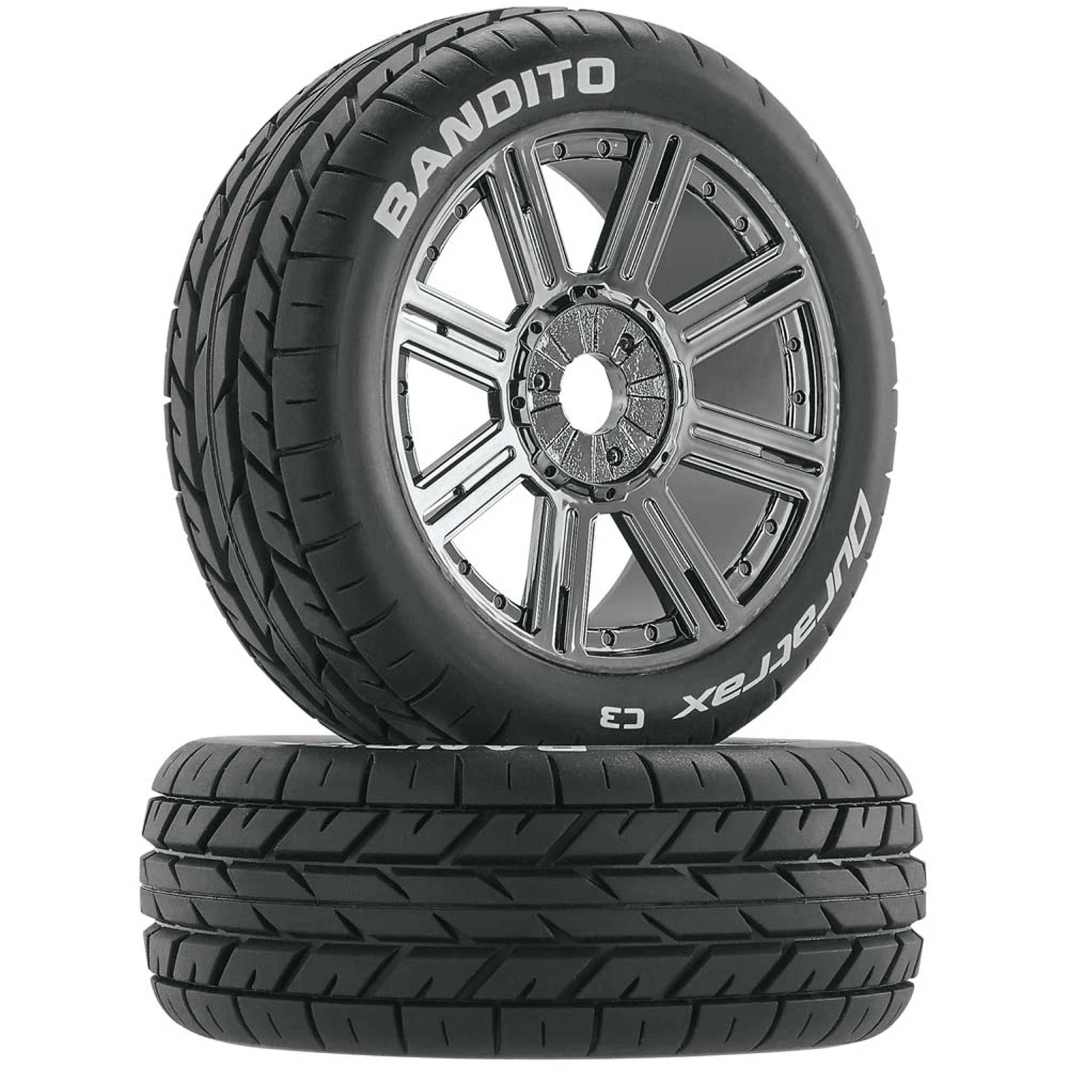 Duratrax Bandito 1/8 Buggy Tire C3 Mounted Spoke Tires, Chrome (2) for Tires & Wheels 3 Duratrax Bandito 1/8 Buggy Tire C3 Mounted Spoke Tires, Chrome (2) for Tires & Wheels