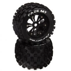 Duratrax FAZE 1/8 MT Mounted 0 Offset, 17mm Black (2) for Tires & Wheels