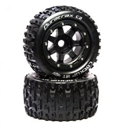 Duratrax Lockup MT Belt 2.8" Mounted Front/Rear Tires, .5 Offset 17mm, Black (2) for Tires & Wheels