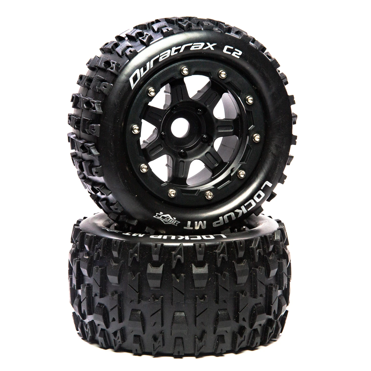 Duratrax Lockup MT Belt 2.8" Mounted Front/Rear Tires, .5 Offset 17mm, Black (2) for Tires & Wheels 3 Duratrax Lockup MT Belt 2.8" Mounted Front/Rear Tires, .5 Offset 17mm, Black (2) for Tires & Wheels