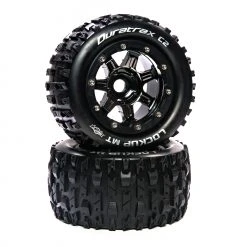 Duratrax Lockup MT Belt 2.8" Mounted Front/Rear Tires, .5 Offset 17mm, Black Chrome (2) for Tires & Wheels