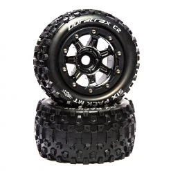 Duratrax SixPack MT Belt 2.8" Mounted Front/Rear Tires .5 Offset 17mm, Black Chrome (2) for Tires & Wheels
