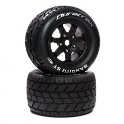 Duratrax Bandito ST Belt 3.8" Mounted Front/RearTires 0 Offset 17mm, Black (2) for Tires & Wheels