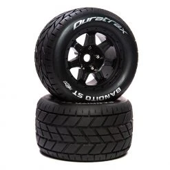 Duratrax Bandito ST Belt 3.8" Mounted Front/Rear Tires .5 Offset 17mm, Black (2) for Tires & Wheels