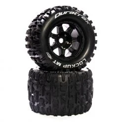 Duratrax Lockup MT Belt 3.8" Mounted Front/Rear Tires .5 Offset 17mm, Black (2) for Tires & Wheels